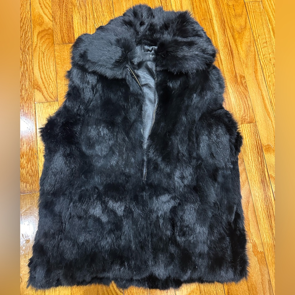 Real Fur Vest Black Rabbit Winter Women S XS